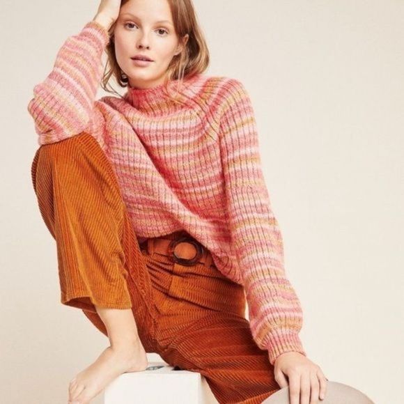 t. la Anthro Drea Raglan Stripe Space Dye Sweater Top Pullover Medium 6345 NWT - Picture 1 of 15